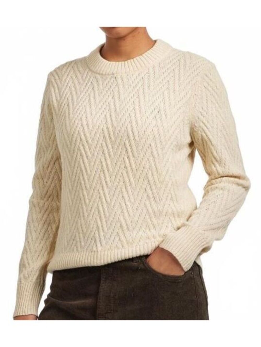 Patagonia Women's Recycled Wool Blend Chevron Cable Knit Sweater Natural S NWOT
